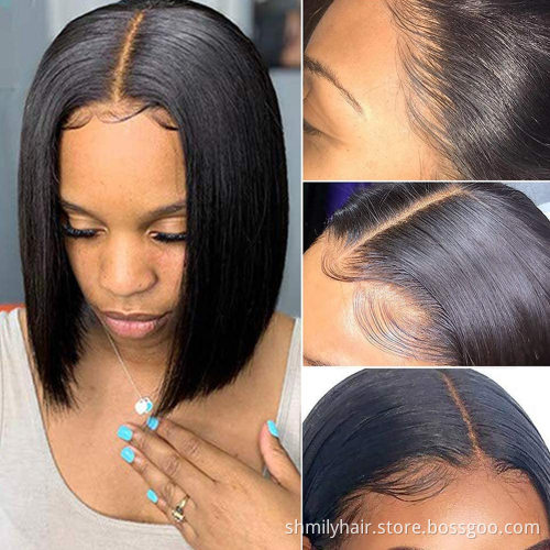 Factory Direct Wholesale Indian Human Hair 6 Inch Straight Bob Wig Double Drawn Swiss Lace Front 13*4 Short Bob Virgin Hair Wig